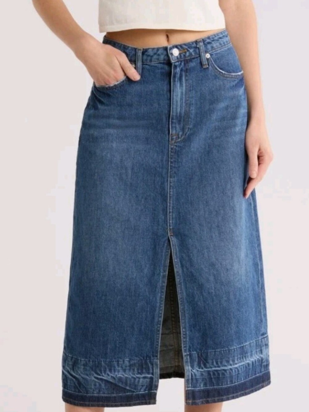 Simkhai Size 24 Della Released Hem Denim Jean Midi Skirt MSRP $325